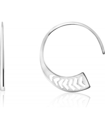 Sterling Silver Open Hoop with Chevrons Threader Earrings $19.12 Hoop