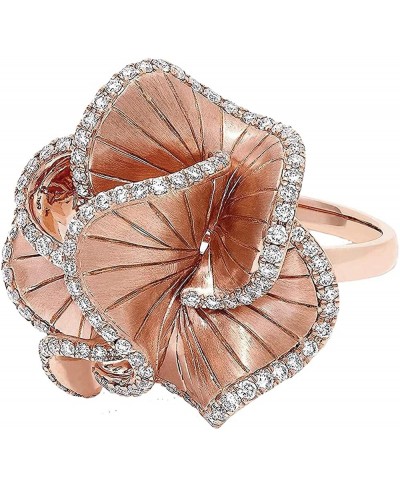 CZ Camellia Flower Promise Ring for Women Girls Rose Gold Plated Crystal Wave Leaf Statement Band Rings Comfort Fit Elegant W...