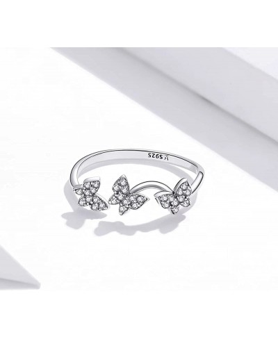 Cat Butterfly Rings for Women - 925 Sterling Silver CZ Women Adjustable Open Animal Simple Personalized Shiny Lovely Ring for...