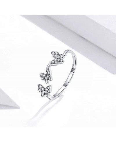 Cat Butterfly Rings for Women - 925 Sterling Silver CZ Women Adjustable Open Animal Simple Personalized Shiny Lovely Ring for...