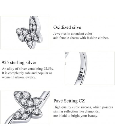 Cat Butterfly Rings for Women - 925 Sterling Silver CZ Women Adjustable Open Animal Simple Personalized Shiny Lovely Ring for...