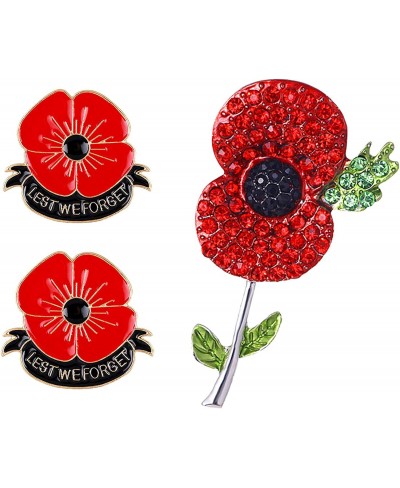 3 Pieces Poppy Brooch Pin Lest We Forget Red Poppy Flower Enamel Pin for Women Men Lapel Pins Memorial Day Veterans Day Remem...