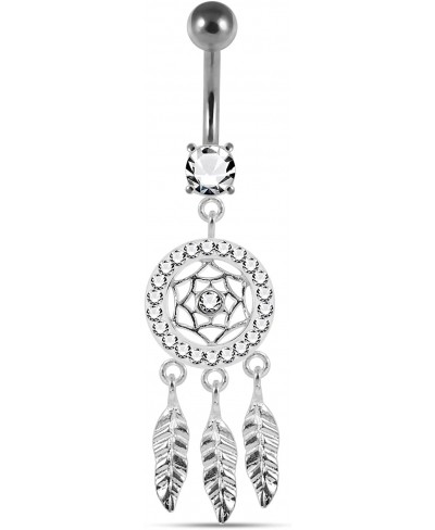 Multi Crystal Stone Mini Dream Catcher 925 Sterling Silver Belly Button Piercing Ring Jewelry $19.05 Piercing Jewelry