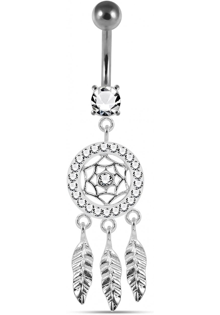 Multi Crystal Stone Mini Dream Catcher 925 Sterling Silver Belly Button Piercing Ring Jewelry $19.05 Piercing Jewelry