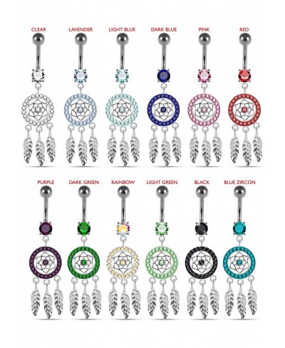 Multi Crystal Stone Mini Dream Catcher 925 Sterling Silver Belly Button Piercing Ring Jewelry $19.05 Piercing Jewelry