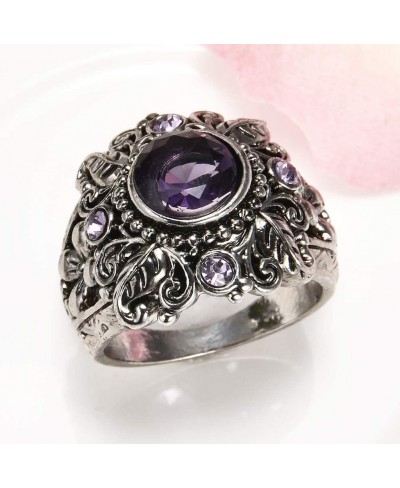 Valentine's Day Wedding Jewelry Ring Jewellery Accessories Vintage Round Faux Amethyst Inlaid Carved Flower Women Finger Ring...