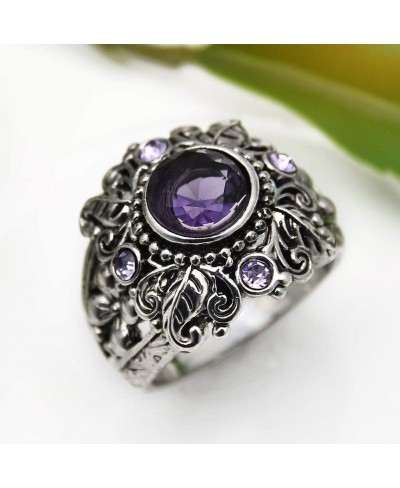 Valentine's Day Wedding Jewelry Ring Jewellery Accessories Vintage Round Faux Amethyst Inlaid Carved Flower Women Finger Ring...