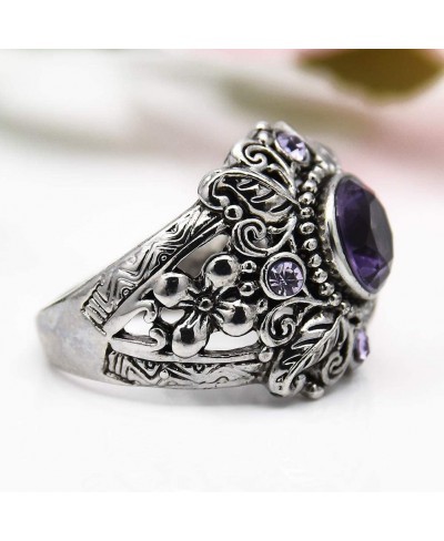 Valentine's Day Wedding Jewelry Ring Jewellery Accessories Vintage Round Faux Amethyst Inlaid Carved Flower Women Finger Ring...