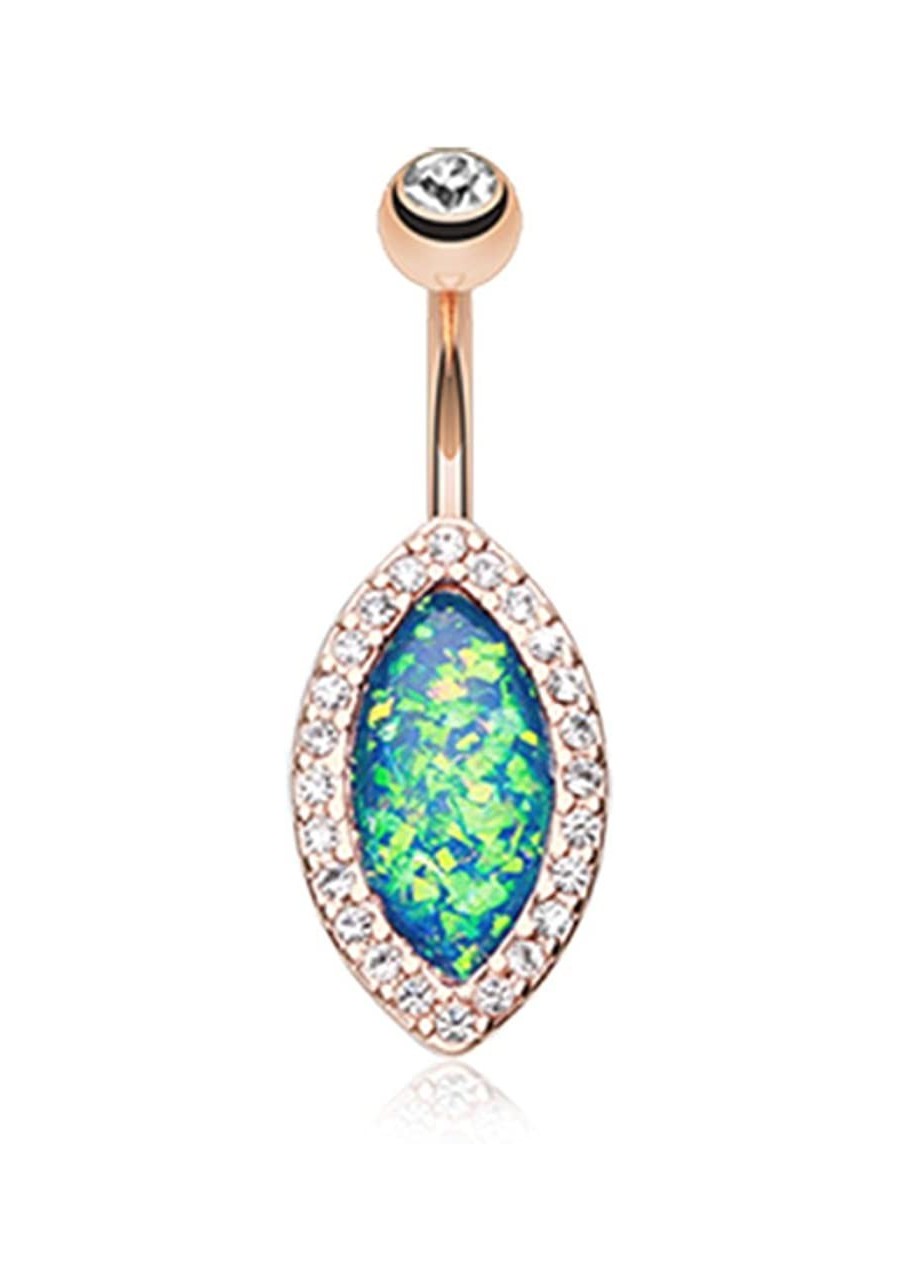 Rose Gold Opal Diamante Belly Button Ring $17.29 Piercing Jewelry