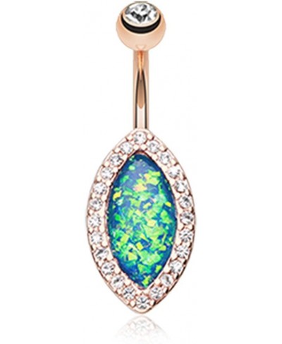 Rose Gold Opal Diamante Belly Button Ring $17.29 Piercing Jewelry