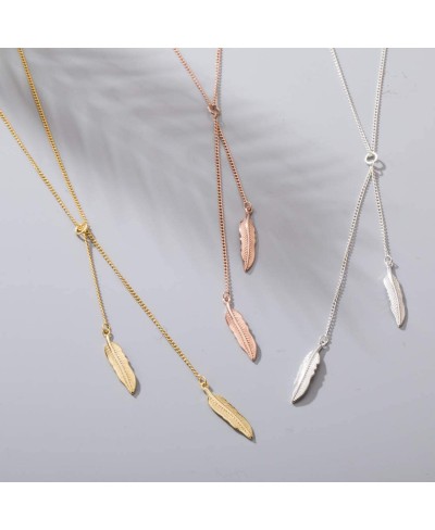 Sterling Silver Two Feathers Pendant Necklace 18.4''+1.4'' Extender $14.93 Y-Necklaces