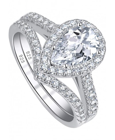 925 Sterling Silver Teardrop Pear Cubic Zirconia Bridal Wedding Rings Set for Women Sz 5-10 $22.79 Bridal Sets