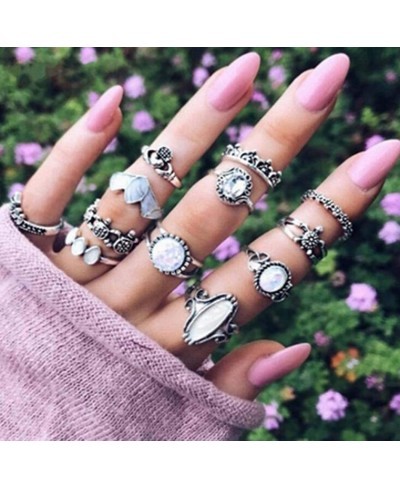 Vintage Knuckle Ring Boho Ring Set Sun Moon Elephant Fatima Carving Flower Turquoise Arrow Rhinestone Crown Joint Knuckle Nai...