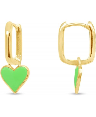 Delicate Spring Neon Enamel Colors Heart Charm Huggies Earrings For Women In 14K Gold Plated 925 Sterling Silver Birthday Jew...