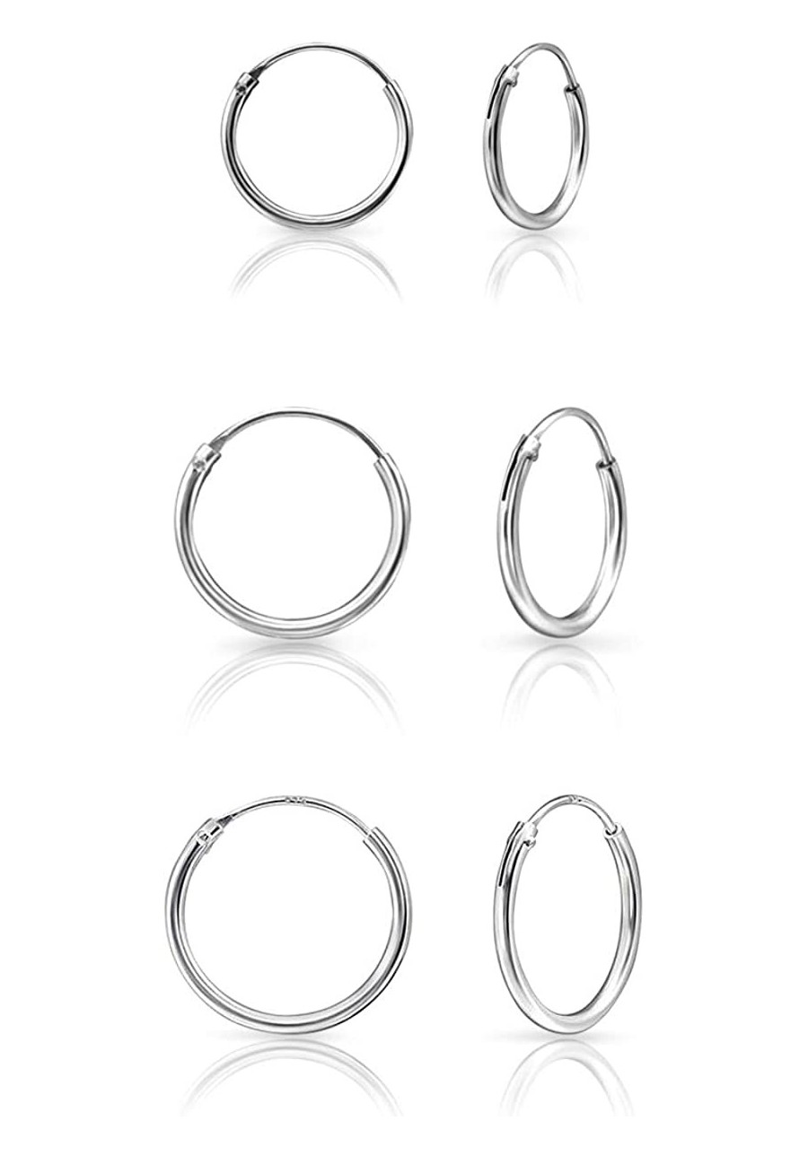 Set of 3 PAIRS of SMALL/MEDIUM 925 Sterling Silver 24K Yellow or 18K Rose Gold Plated Endless Hoops/Sleepers Earrings - Thick...