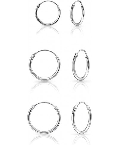 Set of 3 PAIRS of SMALL/MEDIUM 925 Sterling Silver 24K Yellow or 18K Rose Gold Plated Endless Hoops/Sleepers Earrings - Thick...