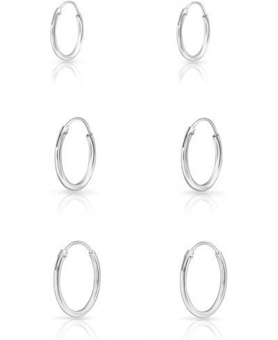 Set of 3 PAIRS of SMALL/MEDIUM 925 Sterling Silver 24K Yellow or 18K Rose Gold Plated Endless Hoops/Sleepers Earrings - Thick...