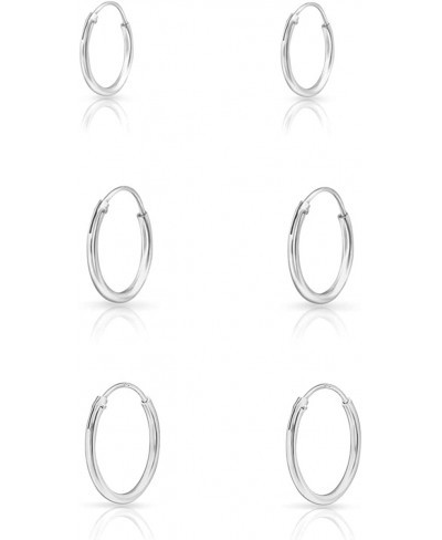 Set of 3 PAIRS of SMALL/MEDIUM 925 Sterling Silver 24K Yellow or 18K Rose Gold Plated Endless Hoops/Sleepers Earrings - Thick...