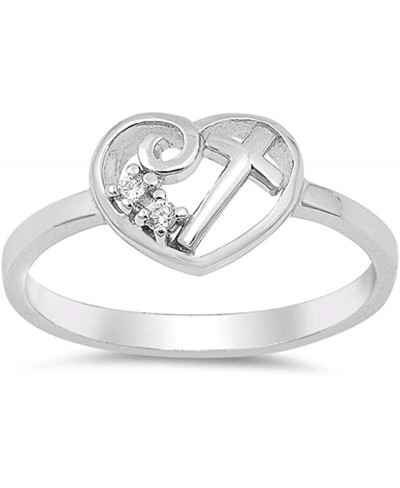 Sterling Silver Cross in Heart Promise Cubic Zirconia Ring Sizes 4-10 RC105338 $17.19 Promise Rings