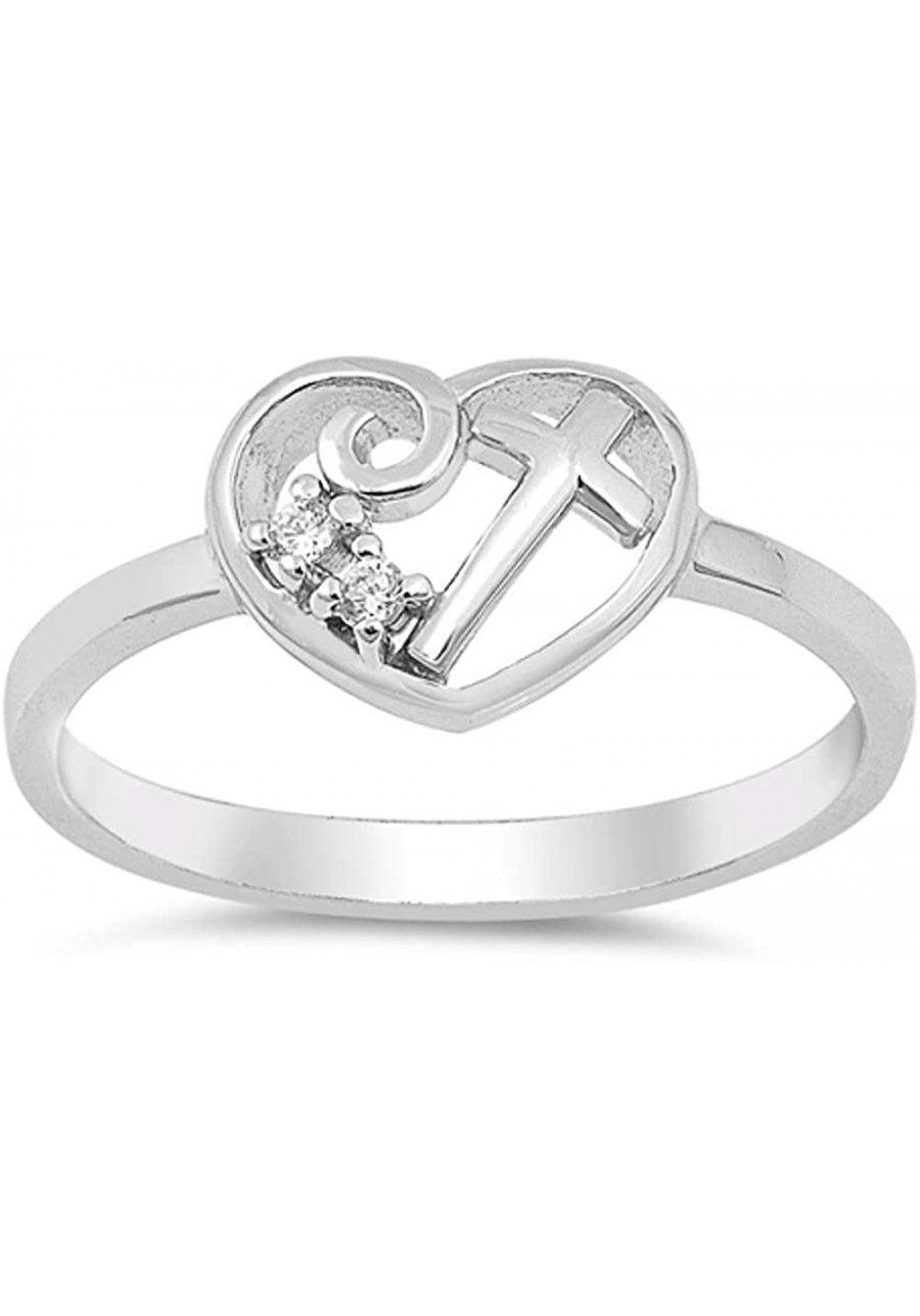 Sterling Silver Cross in Heart Promise Cubic Zirconia Ring Sizes 4-10 RC105338 $17.19 Promise Rings