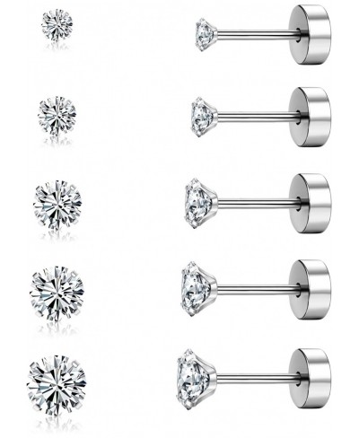 5 Pairs Stainless Steel Earrings set Cubic Zirconia Stud Earrings for Women Men Tiny Lab diamond Earrings Studs Helix Cartila...