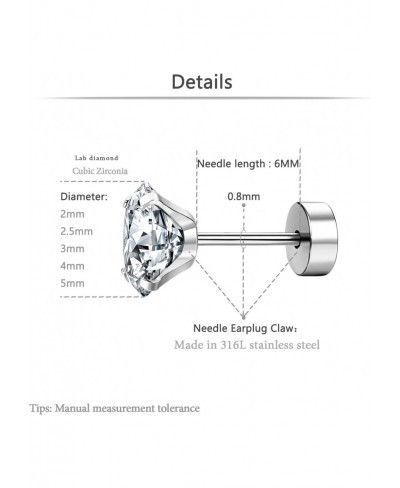 5 Pairs Stainless Steel Earrings set Cubic Zirconia Stud Earrings for Women Men Tiny Lab diamond Earrings Studs Helix Cartila...