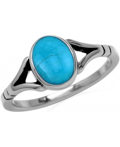 8X6mm American Stabilized Blue Turquoise 925 Sterling Silver Solitaire Casual Gemstone Ring $20.28 Statement