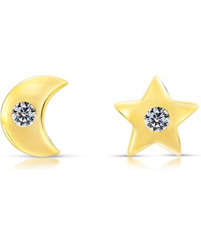 10k Yellow Gold Tiny Star and Moon with Tiny CZ Stud Earrings with Screw-backs $40.83 Stud