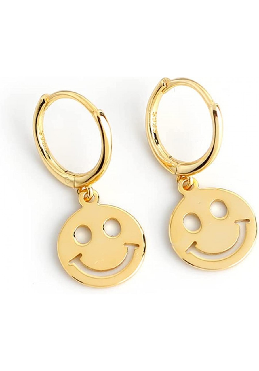 Cute Round Smiley Face Dangle Small Hoop Earrings for Women Teen Girls 925 Sterling Silver Charms Drop Huggie Hoops Cartilage...