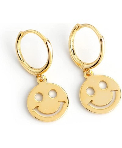 Cute Round Smiley Face Dangle Small Hoop Earrings for Women Teen Girls 925 Sterling Silver Charms Drop Huggie Hoops Cartilage...