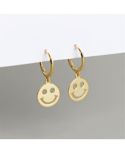 Cute Round Smiley Face Dangle Small Hoop Earrings for Women Teen Girls 925 Sterling Silver Charms Drop Huggie Hoops Cartilage...