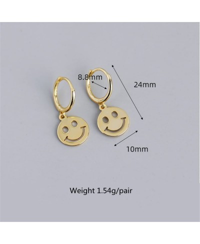 Cute Round Smiley Face Dangle Small Hoop Earrings for Women Teen Girls 925 Sterling Silver Charms Drop Huggie Hoops Cartilage...