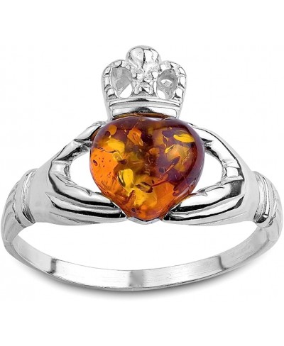 Honey Amber and Sterling Silver Irish Claddagh Ring $24.35 Statement