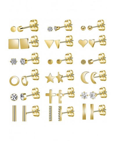 18Pairs 20G Stainless Steel Tiny Stud Earrings for Women CZ Earrings Cartilage Helix Ear Piercing Set $10.76 Stud