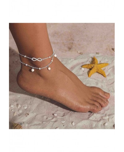 Boho Pearl Anklets Bracelet Eternal Layers Sliver Bracelets Benaded Foot Chain Summer Beach Foot Jewelry Anklets for Women an...