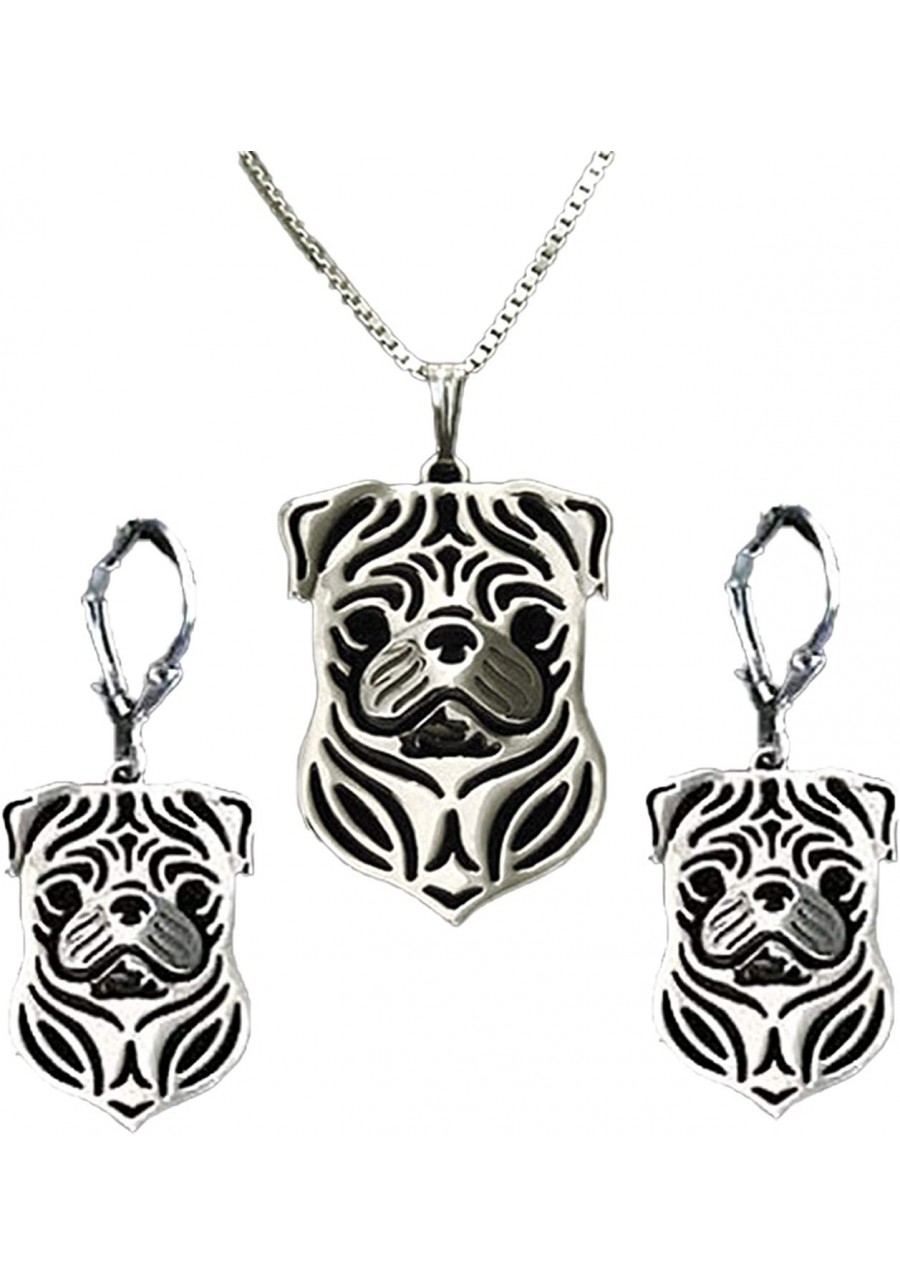 Pug Dog Sterling Silver Necklace Dangle Earrings or Set Puppy Dog Pet Pendant Box Chain Doggie Animal Paw Print Heart Jewelry...