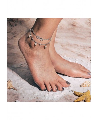 Boho Pearl Anklets Bracelet Eternal Layers Sliver Bracelets Benaded Foot Chain Summer Beach Foot Jewelry Anklets for Women an...