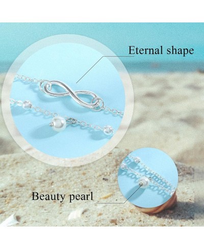 Boho Pearl Anklets Bracelet Eternal Layers Sliver Bracelets Benaded Foot Chain Summer Beach Foot Jewelry Anklets for Women an...