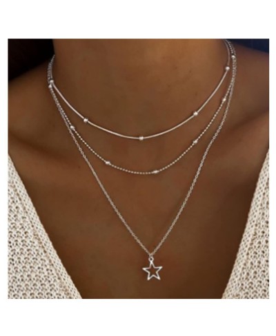 Boho Layered Necklace Star Choker Necklaces Silver Necklace Chain Jewelry for Women and Girls $10.57 Chokers