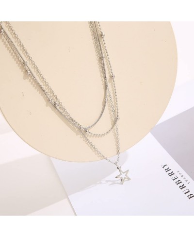 Boho Layered Necklace Star Choker Necklaces Silver Necklace Chain Jewelry for Women and Girls $10.57 Chokers