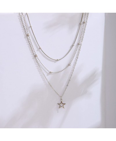 Boho Layered Necklace Star Choker Necklaces Silver Necklace Chain Jewelry for Women and Girls $10.57 Chokers