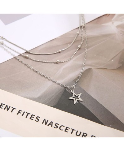 Boho Layered Necklace Star Choker Necklaces Silver Necklace Chain Jewelry for Women and Girls $10.57 Chokers