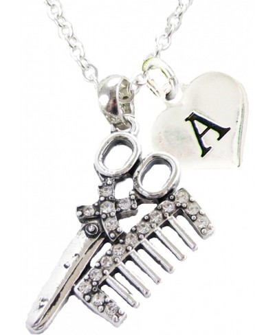 Custom Crystal Hair Stylist Scissors Comb Silver Necklace Jewelry $19.41 Chains