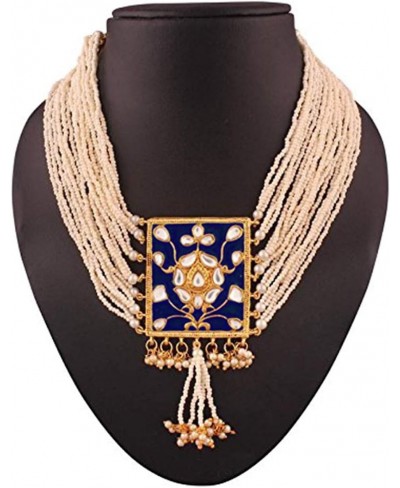 Indian Traditional Enamel Faux Pearl Strand Necklace Earrings Bollywood Style Jewelry Set for Women $24.38 Jewelry Sets