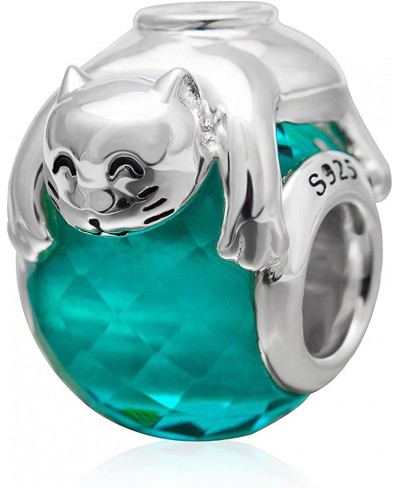 Lovely Cat Green Faceted Glass Charms 925 Sterling Silver Animal Bead Fits Charms Bracelet $15.31 Charms & Charm Bracelets