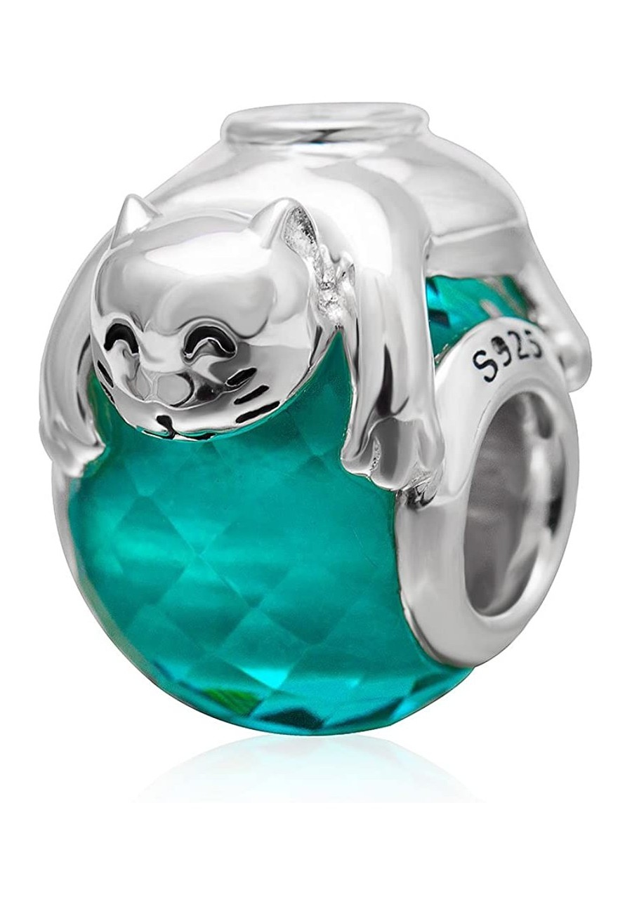 Lovely Cat Green Faceted Glass Charms 925 Sterling Silver Animal Bead Fits Charms Bracelet $15.31 Charms & Charm Bracelets