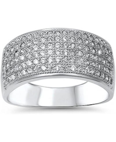 Micro Pave Cz Wide Band .925 Sterling Silver Ring Size 5-11 $17.89 Bands