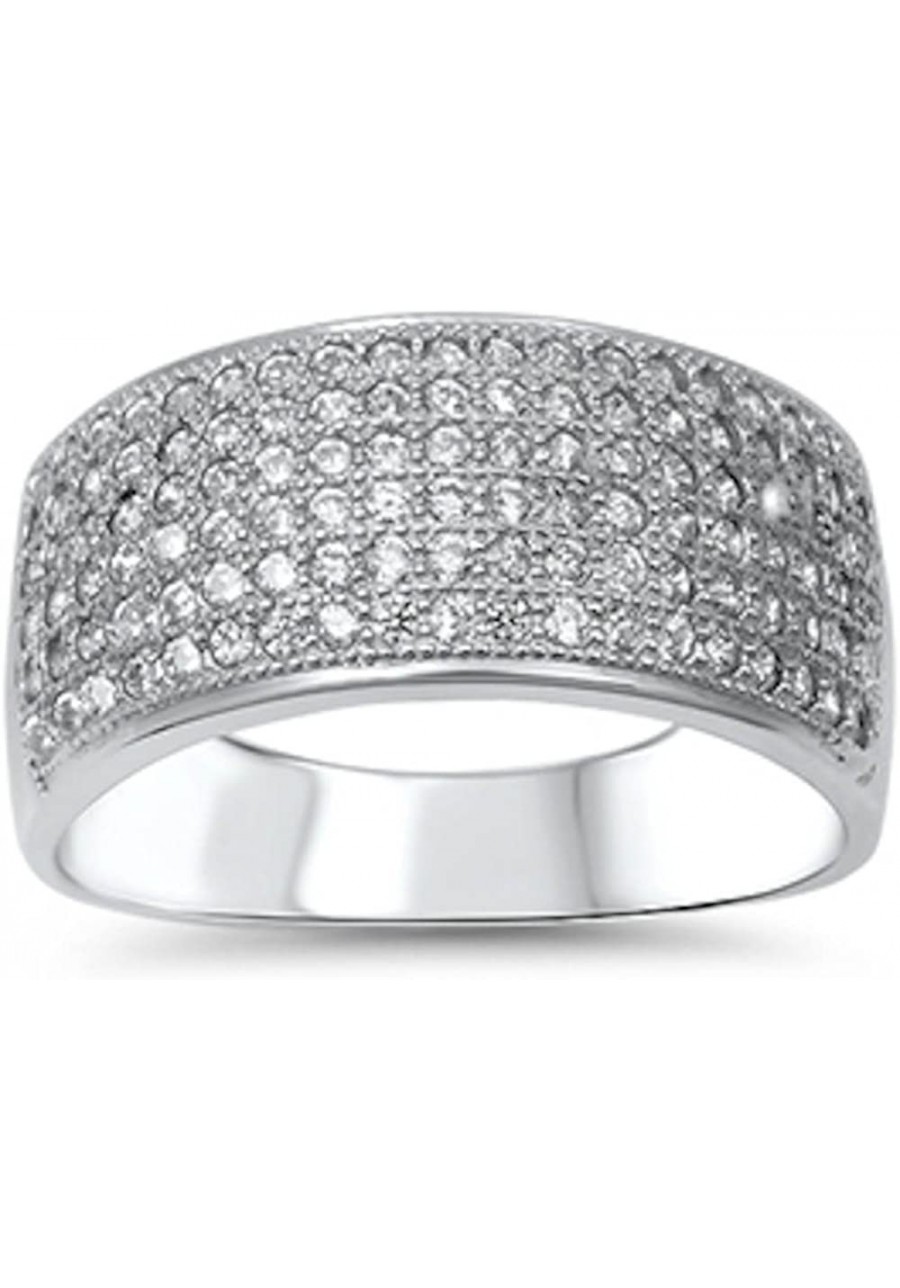 Micro Pave Cz Wide Band .925 Sterling Silver Ring Size 5-11 $17.89 Bands