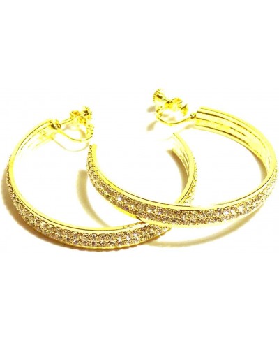 Clip-on Earrings Gold Tone Double Rhinestone Hoop Earrings 2 Inch Hoops Non Pierced Ears $13.60 Clip-Ons