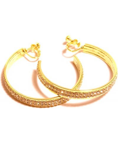 Clip-on Earrings Gold Tone Double Rhinestone Hoop Earrings 2 Inch Hoops Non Pierced Ears $13.60 Clip-Ons